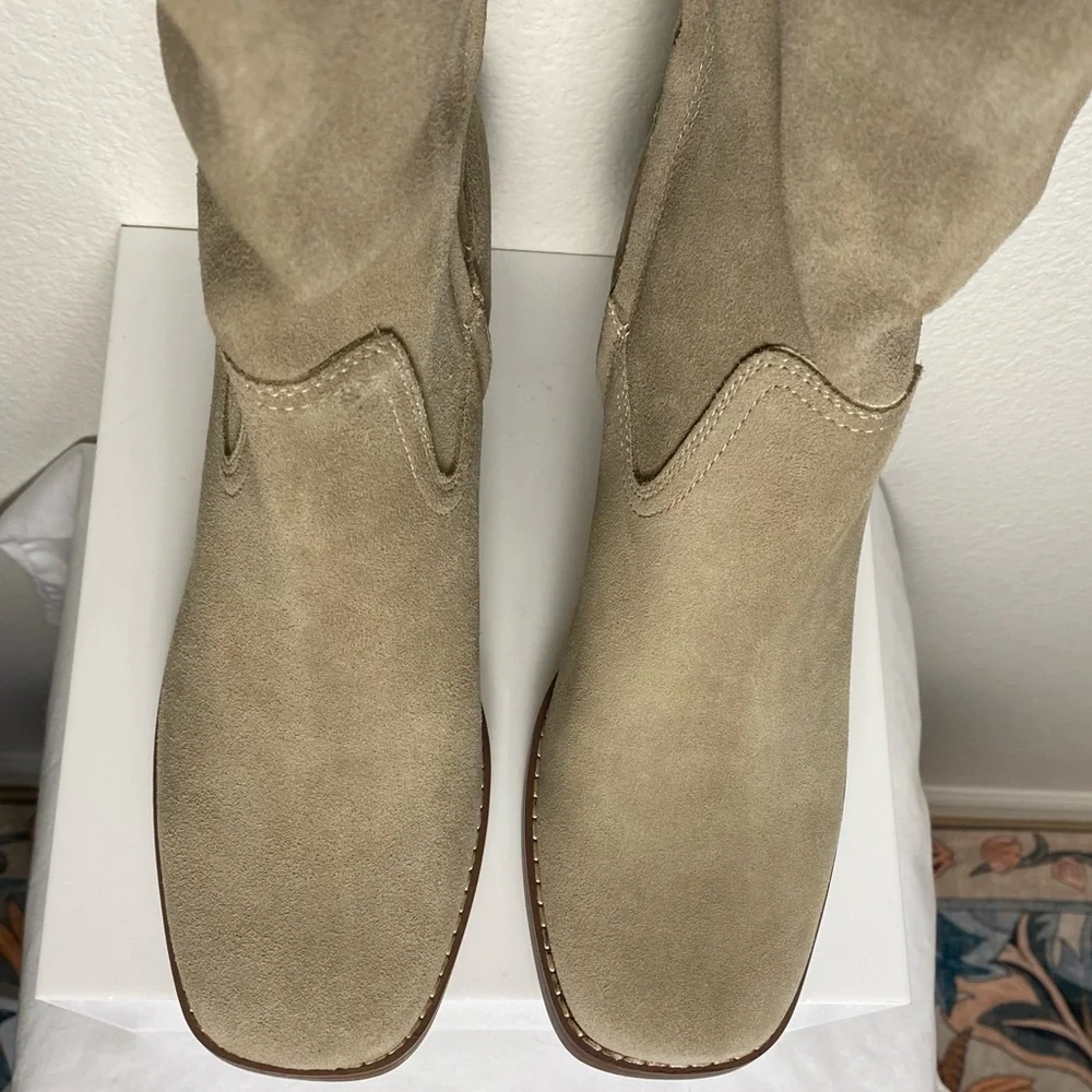 Nine West Beige Taupe Knee-High Block Heel Boots Size 10